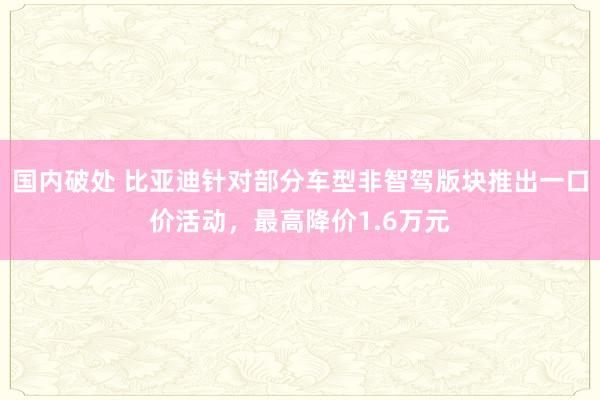 国内破处 比亚迪针对部分车型非智驾版块推出一口价活动，最高降价1.6万元