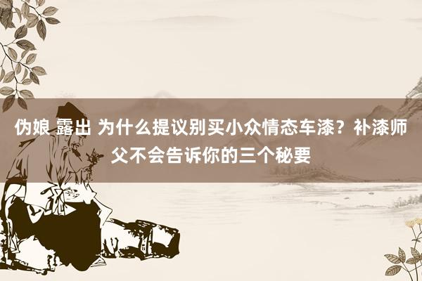 伪娘 露出 为什么提议别买小众情态车漆？补漆师父不会告诉你的三个秘要